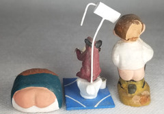 Lot of 3 Whimsical Polychrome Pottery Caganers two Signed made in Spain