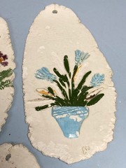 Folk Art Hanging Decorations Set of 5 Vintage Craft Fair Painted Clay Ornaments