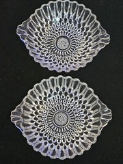 Set 6 Queens Necklace Pressed Glass Small Bowls w/ Handles & Tiny Hobnail Center