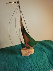 DeMott Brass 16″ x 10″ Sailboat w/Onyx Base Statue-Artist Signed Sailer Mancave