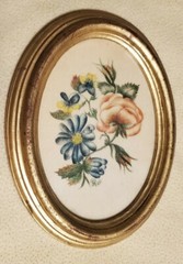 Two Vintage 1974 Handpainted Floral Portraits on Fabric Framed Ready to Hang