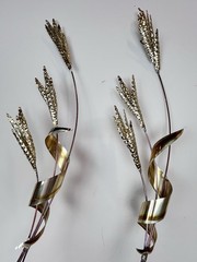 Vintage Wheat Stalk Wall Hanging Metal Brass Hollywood Regency MCM Decor (2)