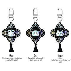 Korean Holographic Zodiac Amulet Keychain Traditional Good Luck Charm Keyring
