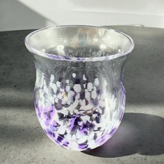 Hand Blown Art Glass Single Tumbler Candle Holder Votive Purple White Spots VTG