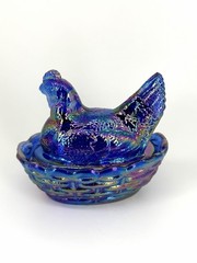 Mini AND Medium Carnival Cobalt Blue Mosser Hen on Nest Salt Cellar / Trinket