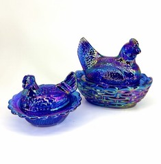 Mini AND Medium Carnival Cobalt Blue Mosser Hen on Nest Salt Cellar / Trinket
