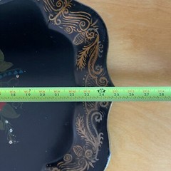 VTG Black Tole Toleware Painted Tray Scalloped Floral Cottage Goth Boho 20″x25″