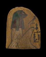 Authentic Ancient Egyptian Antiques Painted Horus Falcon Wooden Stela Figure BC