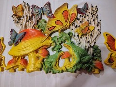VTG Homco Universal Statuary 3-D Wall Art Decor Mushroom Frog Butterfly MCM 3 pc
