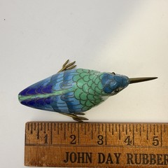 Vintage Cloisonné & Brass Miniature 5” Sandpiper Bird Sculpture Figurine