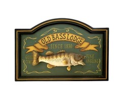 Sign Old Bass Lodge Plaque 3D Fish Wall Mount Cabin Garage Man Cave Decor