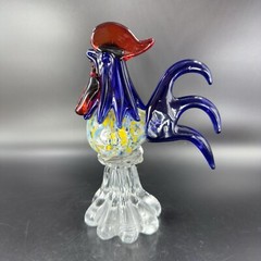 Heavy Art Glass Rooster Chicken Figurine Decor Paperweight Multicolor Glass VTG