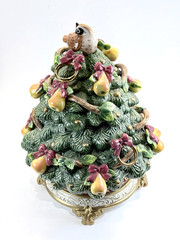 2000 Fitz and Floyd “5 Golden Rings” 12 Days of Christmas Tree Lidded Box