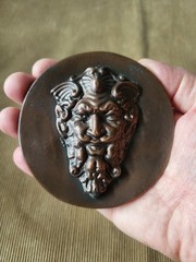 Gothic Devil Face Plaque Bronze Finish Grotesque Mask Dark Decor