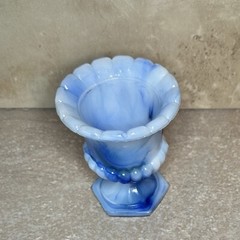 Akro Agate Blue White Slag Glass MCM Air Plant 3″ mini Vase 764 Toothpick Urn