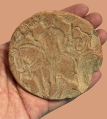 Rare Medieval Intaglio Terracotta Stamp – Human & Animal Motifs