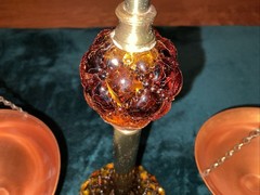 VINTAGE AMBER GLASS COPPER & BRASS ” SCALES OF JUSTICE” MID CENTURY RETRO