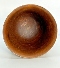 Vintage Carved Wooden Folk Art Cup Vase Vessel 3 Carved Wood Figures SIGNED 4.8″