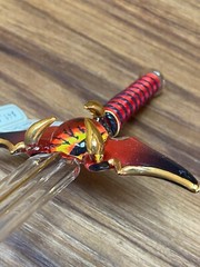 Small Glass Sword Eye of The Dragon Figurine Crystal & 22Kt Gold Goth Devil Wing