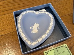 Wedgwood Blue Heart Shaped Ceramic Tray with Relief Decoration Used