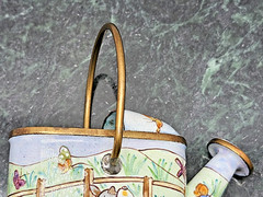 Empress Arts LTD 2000 Miniature Enamel Watering Can Bunny Rabbit Basket Vintage