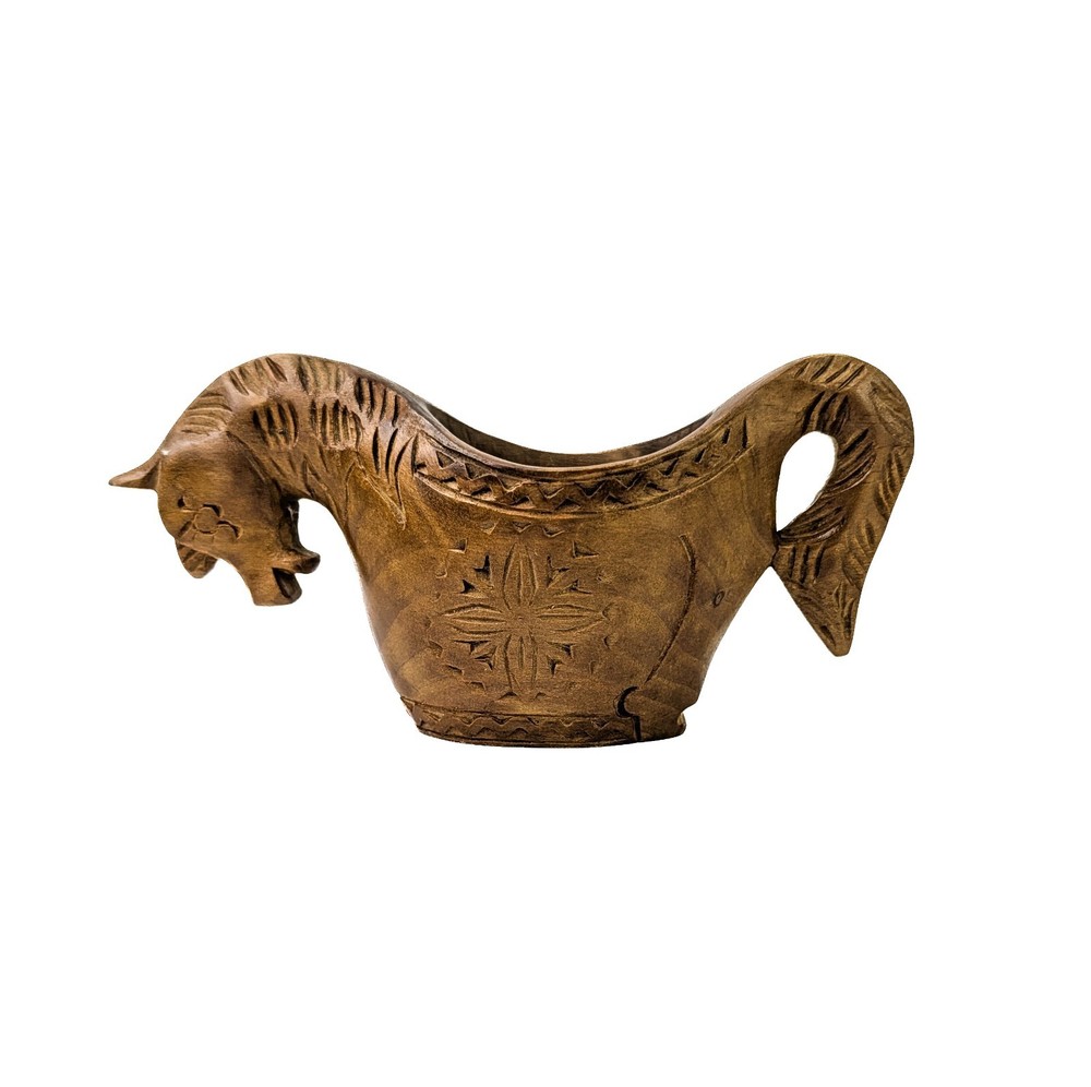 Vtg Mid-Century Hand-Carved Norwegian Viking Wooden Horse Ale Bowl Kasa Olhest