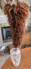 AntiQue Feather Duster w Gorgeous Red Chinese Chicken Feathers *DISPLAY–UNIQUE!