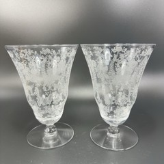 Vintage Viking Glass PRELUDE Etched Clear Footed Glasses Cups Tumblers Set 2