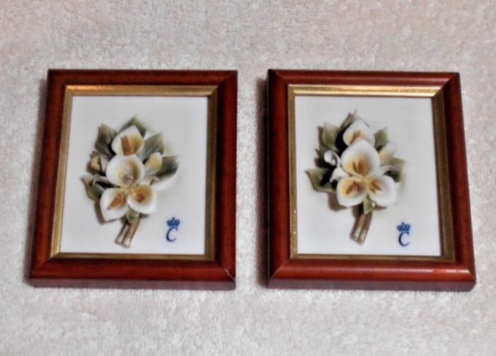 Vintage Capodimonte Framed 3D Floral Art Piece, Handcrafted in Italy