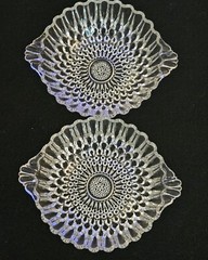 Set 6 Queens Necklace Pressed Glass Small Bowls w/ Handles & Tiny Hobnail Center
