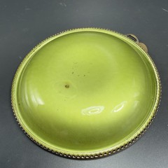 Evans Hand Enameled Copper Metal Green Dish Brass Trim Leave 4.5inch Plate Dish