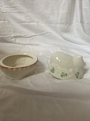 Belleek Ireland Fine Parian China Kitty Cat Trinket Box3224 w/original Box