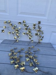 Vintage MCM Brass & Copper Tone Ivy Leaf Wall Art Set of 5 Metal Botanical Decor