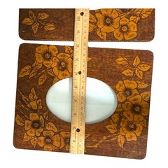 Antique Pair of Pyrography Wood Picture Frames Set of 2 Folk Art Hand-Burned Flo