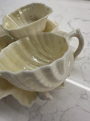 Belleek Irish Porcelain 12 Point Trinket Dish 3rd Black Mark & Seashell Cup