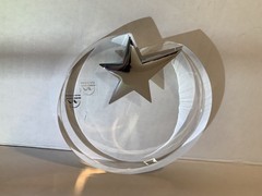 Sale Vintage Maxcrystal Circular Optical Crystal Piece W/ Polished Metal Star