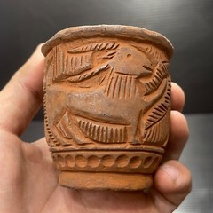 Unique Ancient Near Eastern Chlorite Stone Cup/Vase With Scene All Round