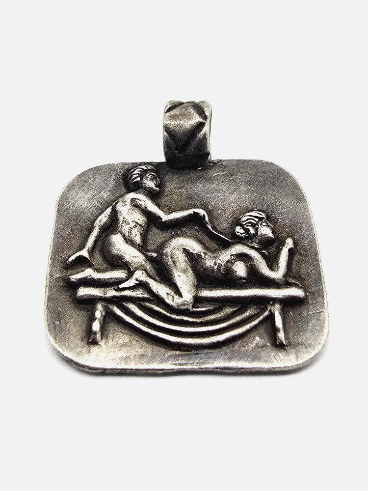 Ancient Roman Erotic Silver Pendant Classical Bed Scene Relief Artifact