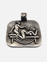 Ancient Roman Erotic Silver Pendant Classical Bed Scene Relief Artifact