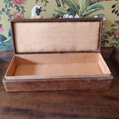 Antique early 20th century Edwardian leather bound silk lined hand painted box