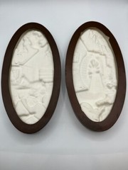 Vintage Set of 2 Raised Relief Hanging Ceramic Rustic Farmhouse Decor