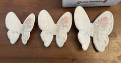 Vintage Homco Ceramic Butterflies Set Of 3 Graduated Sizes Pink Rose Made in USA