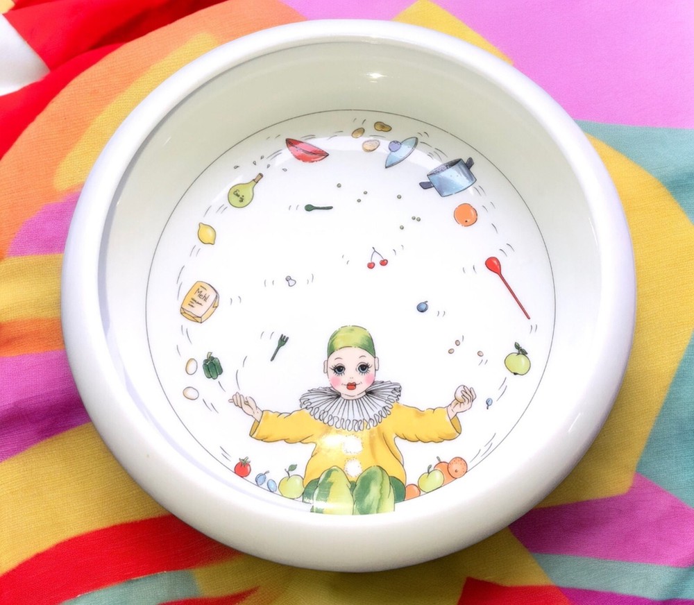 Suisse Langenthal Child’s Bowl-Girl Clown Juggling-Folk Art Switzerland 6.75″