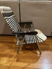 1970s Vintage Aluminum Vinyl PVC Folding Lawn Chair White And Brown
