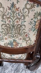 Vintage Mid Century Folding Rocking Chair Wood Tapestry Floral Upholstery