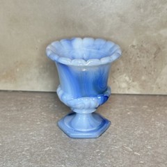 Akro Agate Blue White Slag Glass MCM Air Plant 3″ mini Vase 764 Toothpick Urn