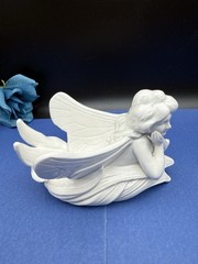 Vintage Fitz And Floyd Fairy Figurine Trinket Dish Art Nouveau Porcelain Ceramic