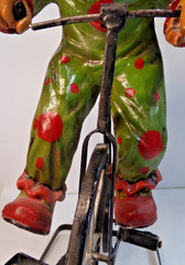 Vintage CLOWN ON BIG WHEEL Bicycle + display stand 16″ tall unbranded