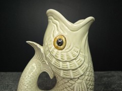 Vintage FITZ & FLOYD Hand Painted KOI Fish & SHELL PITCHER/VASE (Signed) READ!