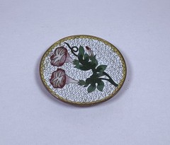 Antique 1940s Cloisonne Tray Trinket Dish Thick Brass Trumpet Flowers Art 20